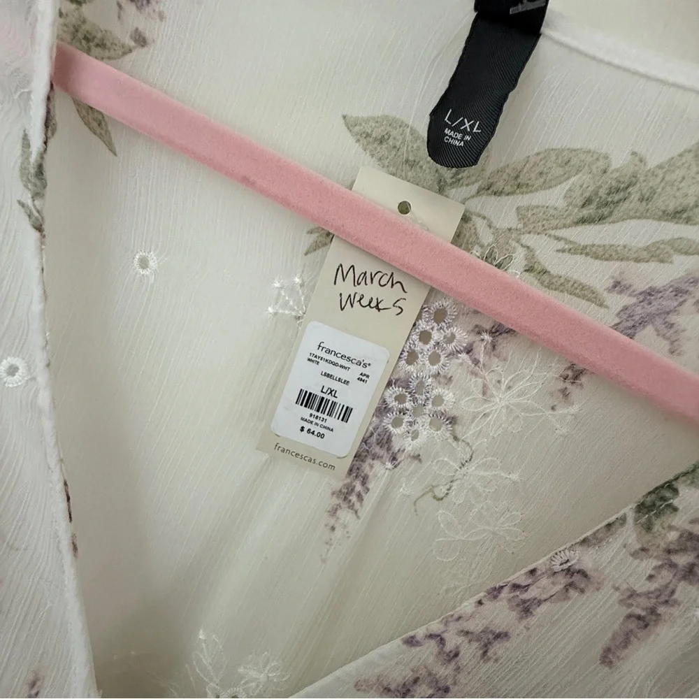 Francesca’s Embroidered Floral Kimono Size L/XL New with Tags - Picture 3 of 10